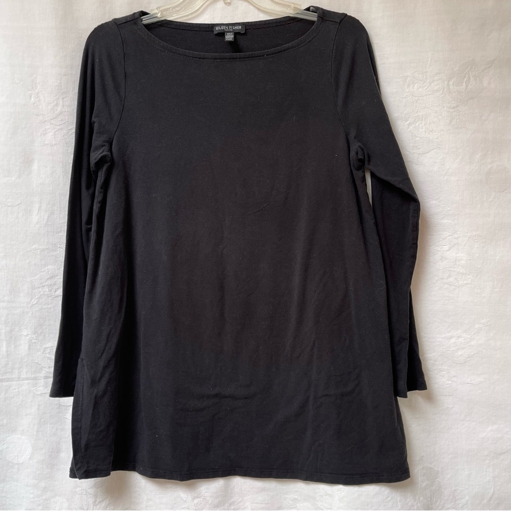 Eileen Fisher Top Womens Small Black Lyocell Stretch Jersey USA Made‎ Lagenlook